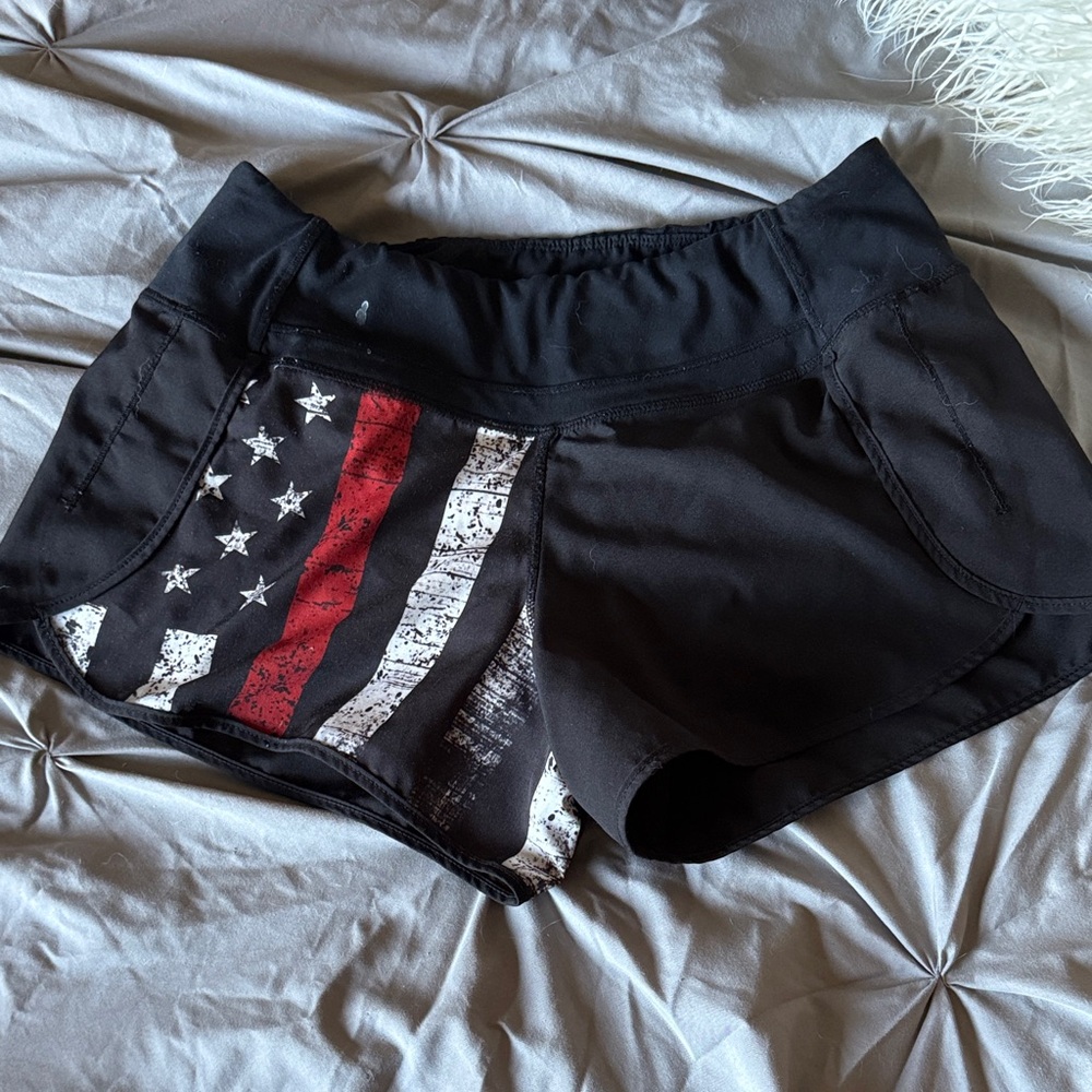 Born Primitive Black and Red Star-Striped Athletic Shorts